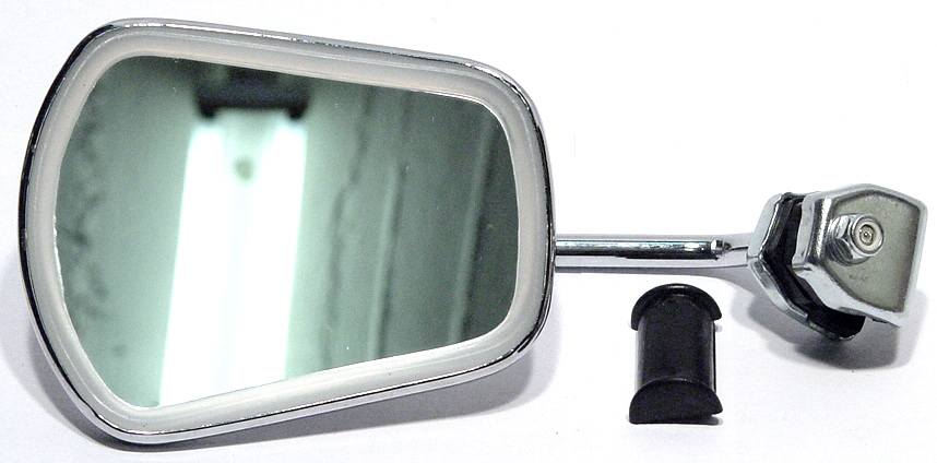 Trapezoid chrome mirror for legshield