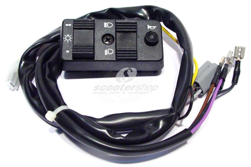 Light Switch for Vespa PX 80 -125 E, PX150E, PX200E, 8 wires, 1 multi plug with 5 pins , for models without batterie and with speedommeter with fuel cauge.