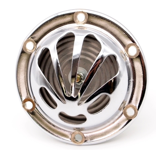 Κόρνα ''κοχύλι''  6-12 Volt εναλλασσόμενου ρεύματος (AC), Ø 72 mm διάμετρο και 4 τρύπες για την τοποθέτησή της. Ιδανική για μοντέλα Vespa χωρίς μπαταρία, Sprint, Rally, V50.